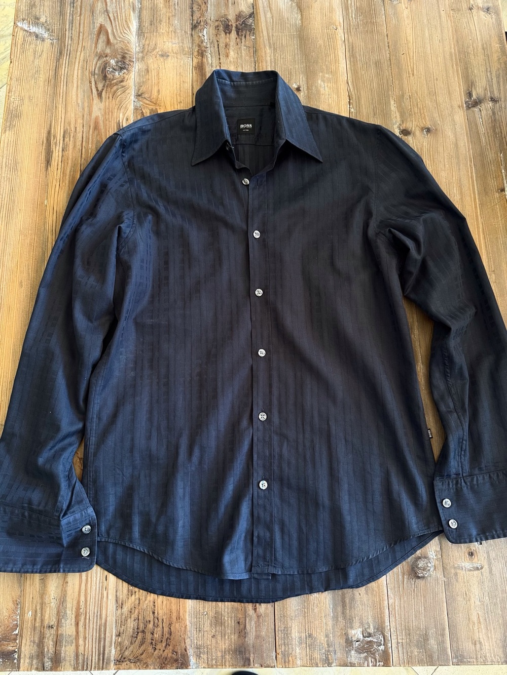 BOSS Men's Black Textured Button-Up Dress Shirt Medium